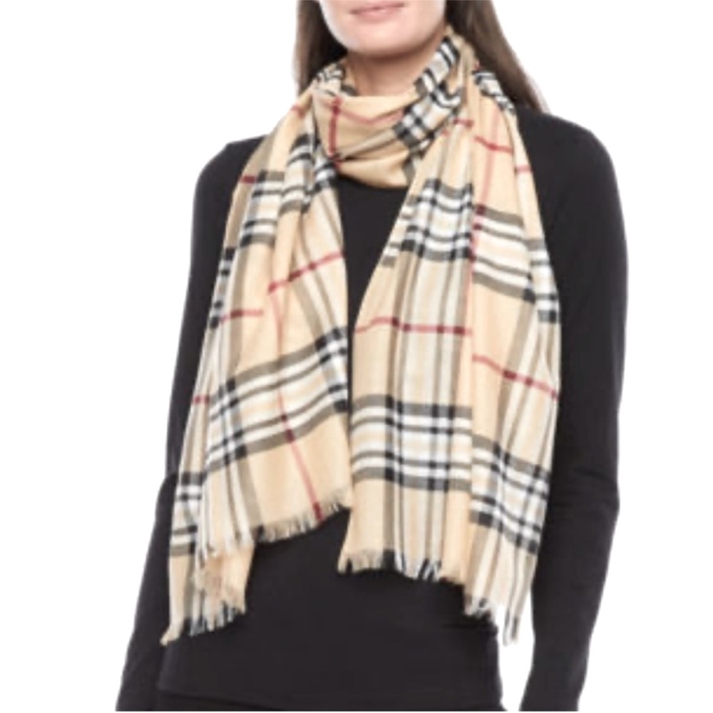 V. Fraas Poly Oblong Plaid Scarf